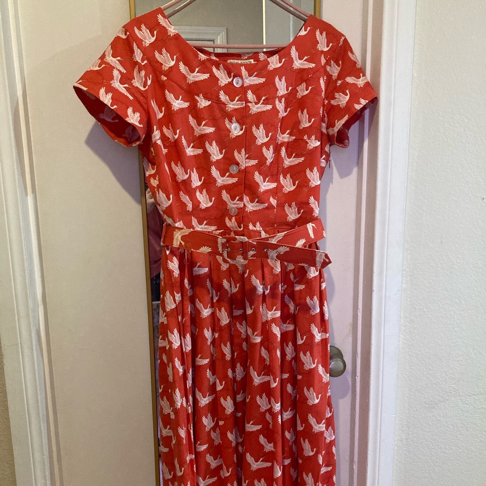 Zoe Vine Crane Print Dress size Large